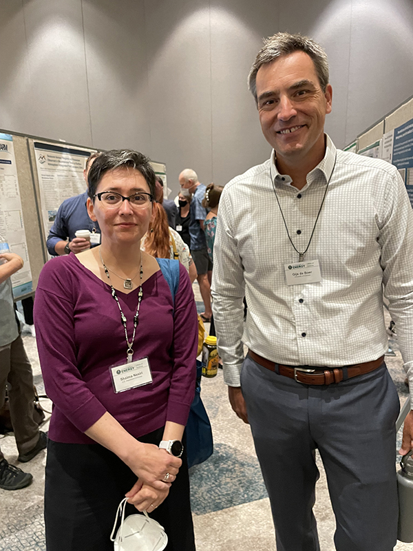 ASR Program Manager Shaima Nasiri (left) stands with Gijs de Boer, the outgoing co-chair of the ASR high-latitude processes working group.