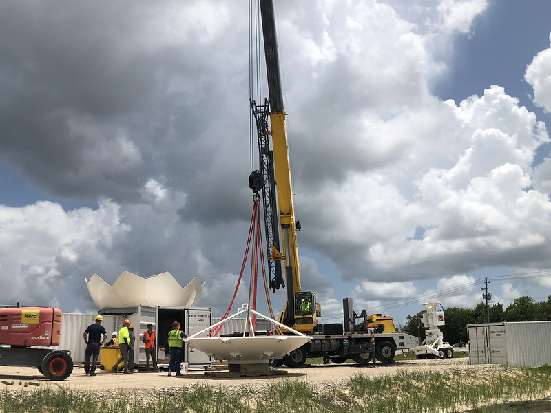 On August 7, 2021, in Pearland, technicians set up the second-generation C-Band Scanning ARM Precipitation Radar for the TRACER campaign. The radar will collect data on cloud properties.