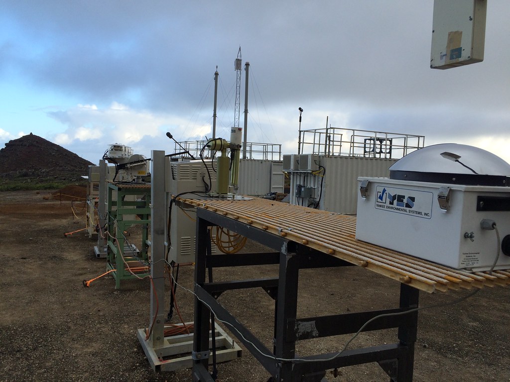 A few years after BBOP, ARM deployed cloud, aerosol, and atmospheric profiling instruments for the 2016–2017 Layered Atlantic Smoke Interactions with Clouds (LASIC) field campaign on Ascension Island in the southeast Atlantic. The two ARM Aerosol Observing System containers are identifiable in the photo by their 10-meter (33-foot) inlet stacks.