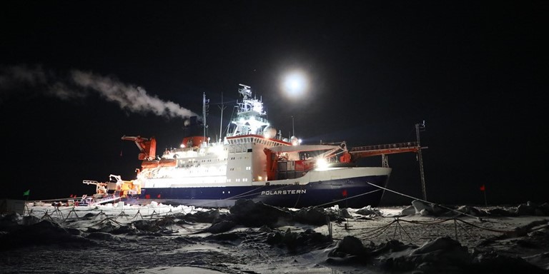 The German icebreaker R/V Polarstern carried more than 50 ARM instruments during the 2019─2020 Multidisciplinary Drifting Observatory for the Study of Arctic Climate (MOSAiC) expedition. ARM data contributed to this comprehensive international study of the atmosphere, ice, ocean, and ecosystem in the central Arctic. Photo is by Matthew Shupe, University of Colorado Boulder. 