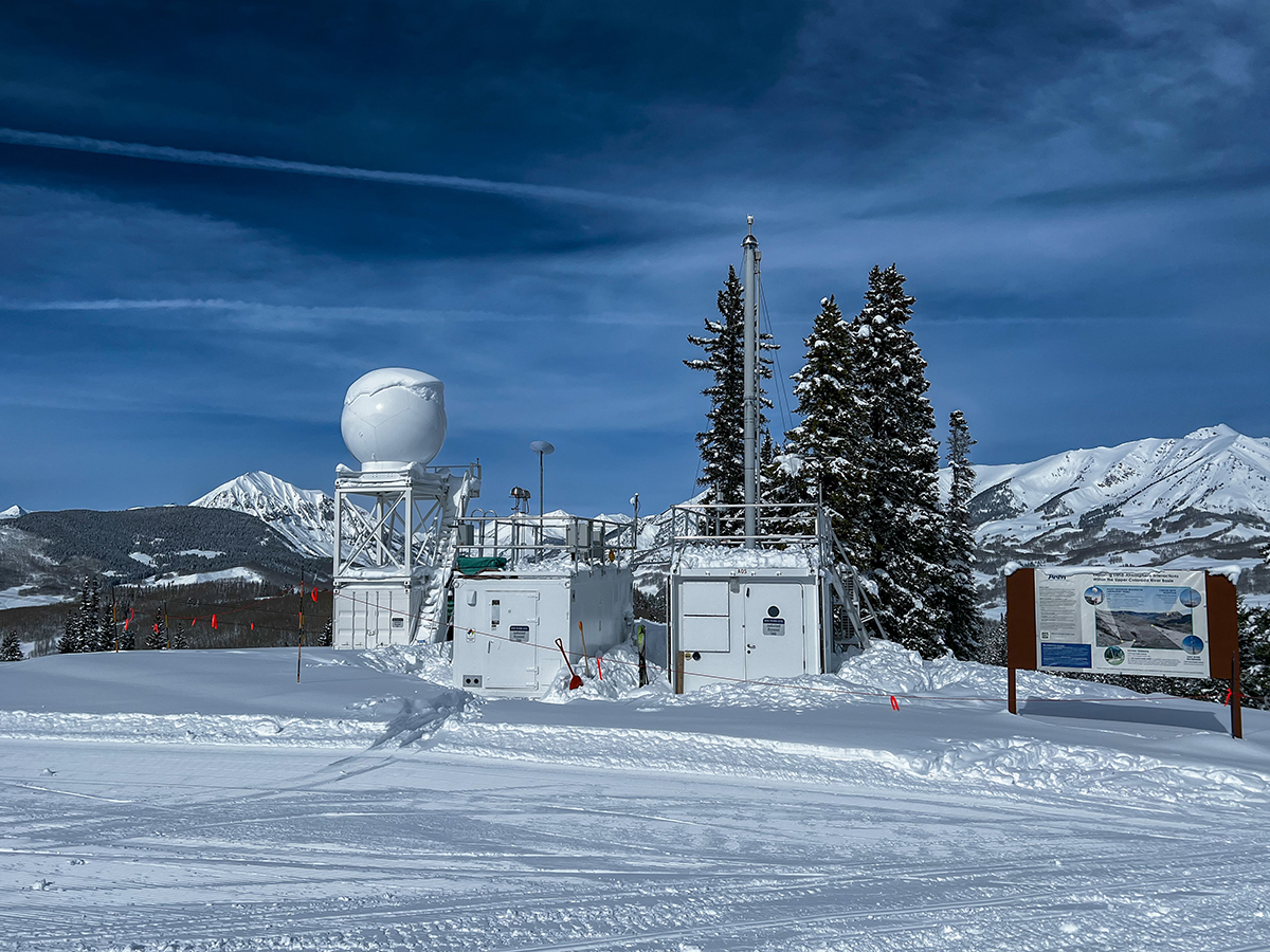 The SAIL X-band radar (note bulbous top) on Crested Butte Mountain helps SOS capture a complete picture of wind fields and turbulence in the upper boundary layer.