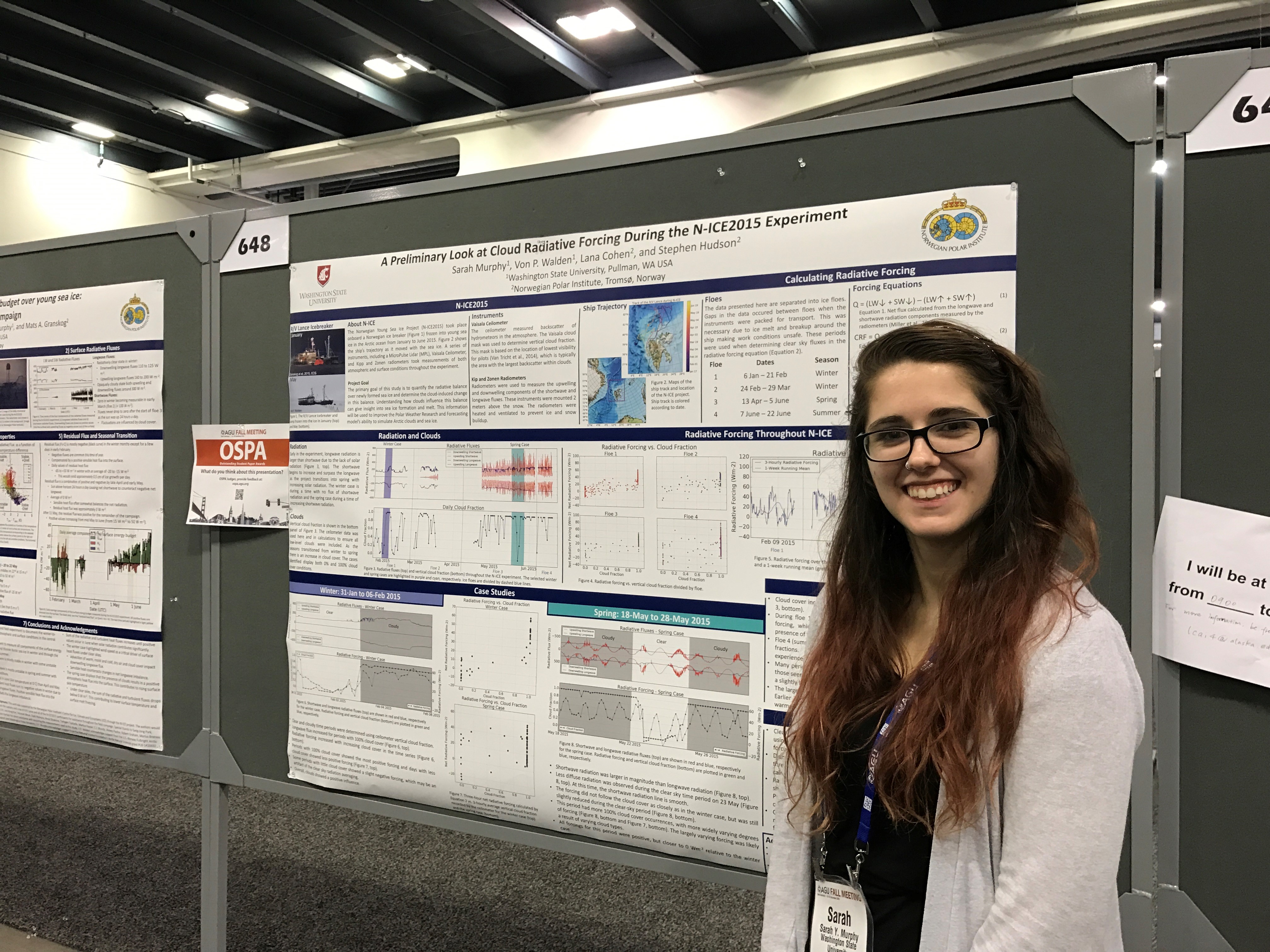 At the 2016 American Geophysical Union (AGU) Fall Meeting, Murphy presents research conducted at Washington State University on the surface energy budget over first-year sea ice during the Norwegian Young Sea Ice (N-ICE) experiment. 