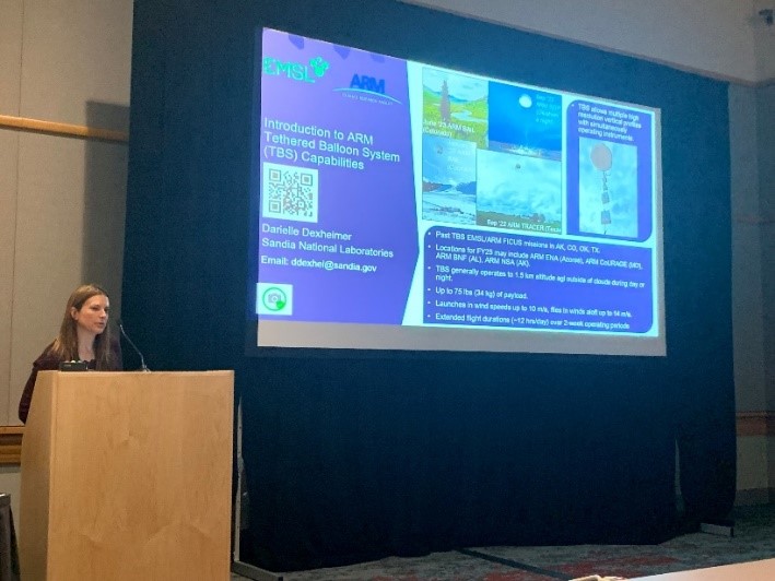 Dari Dexheimer, Sandia National Laboratories, gives a presentation on ARM’s tethered balloon system capabilities as part of an ARM and Environmental Molecular Sciences Laboratory (EMSL) joint session.