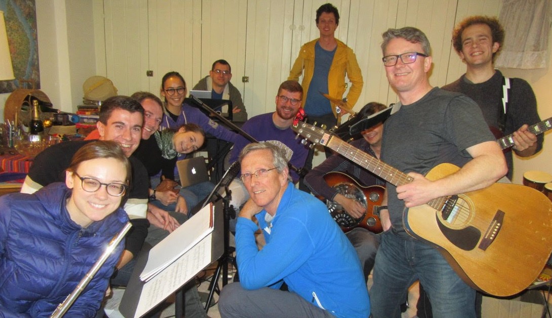 In this undated picture, Wood, at right in the grey T-shirt, joins with others in a periodically active atmospheric sciences band at the University of Washington.
