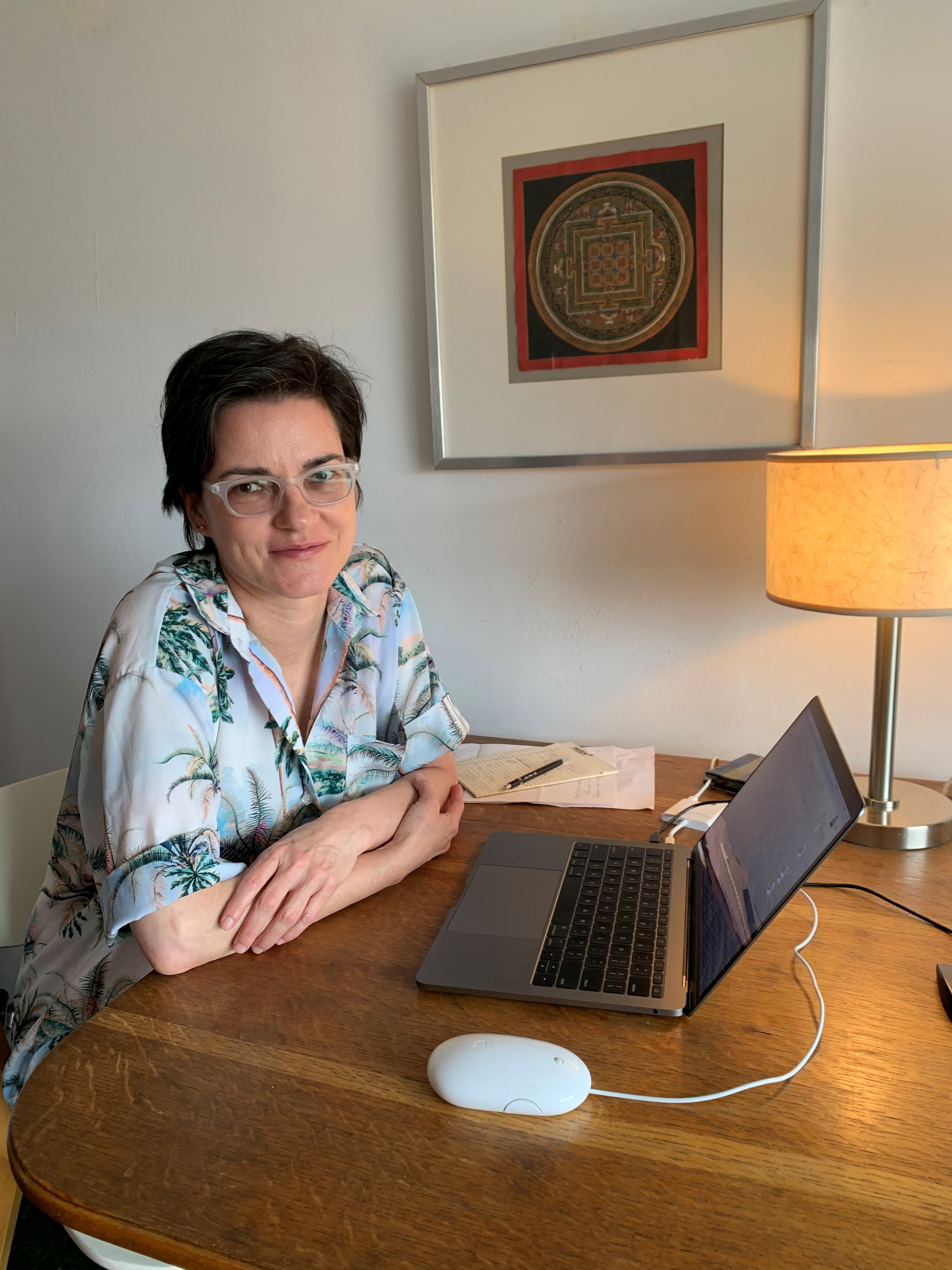 Ann Fridlind, a cloud and precipitation properties modeler at the NASA Goddard Institute for Space Studies, pauses at work in her Manhattan home office. Photo is courtesy of Fridlind. 