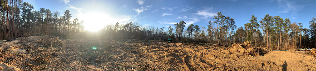 This photo from February 13, 2023, shows the progress of clearing trees for ARM’s future Bankhead National Forest (BNF) atmospheric observatory in Alabama. Photo is by Brian Van Acker and courtesy of Patty Campbell, both from Argonne National Laboratory.