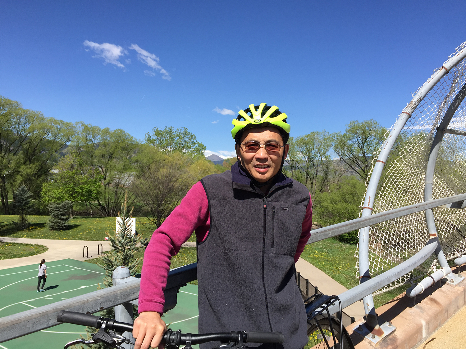 Wang enjoys one of his favorite activities—bicycling. 