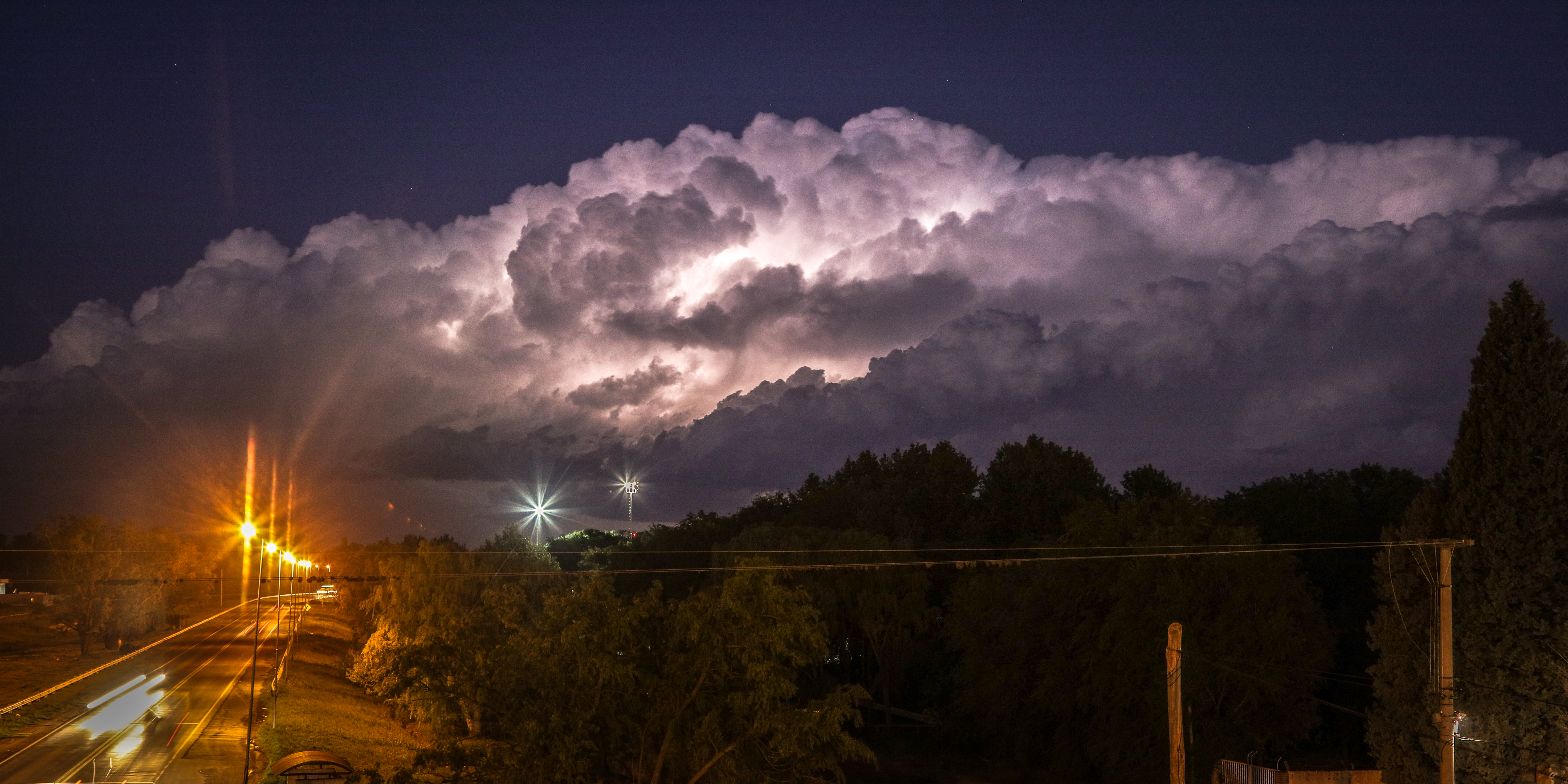 Deep convective clouds populate the night sky over Córdoba Province in Argentina. Such clouds will be the focus of a new case study in the Large-Eddy Simulation (LES) ARM Symbiotic Simulation and Observation (LASSO) activity, discussed during the joint meeting. 
