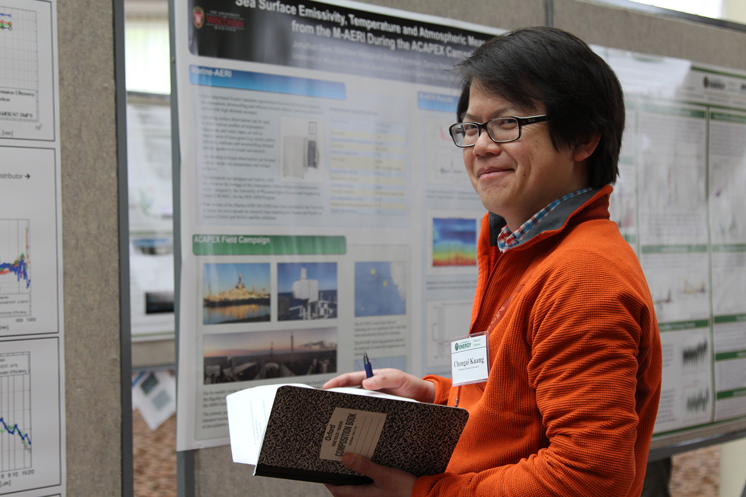 Chongai Kuang at a conference poster session during the 2016 joint ARM user facility/ASR Principal Investigators meeting. Photo is courtesy of Brookhaven National Laboratory. 