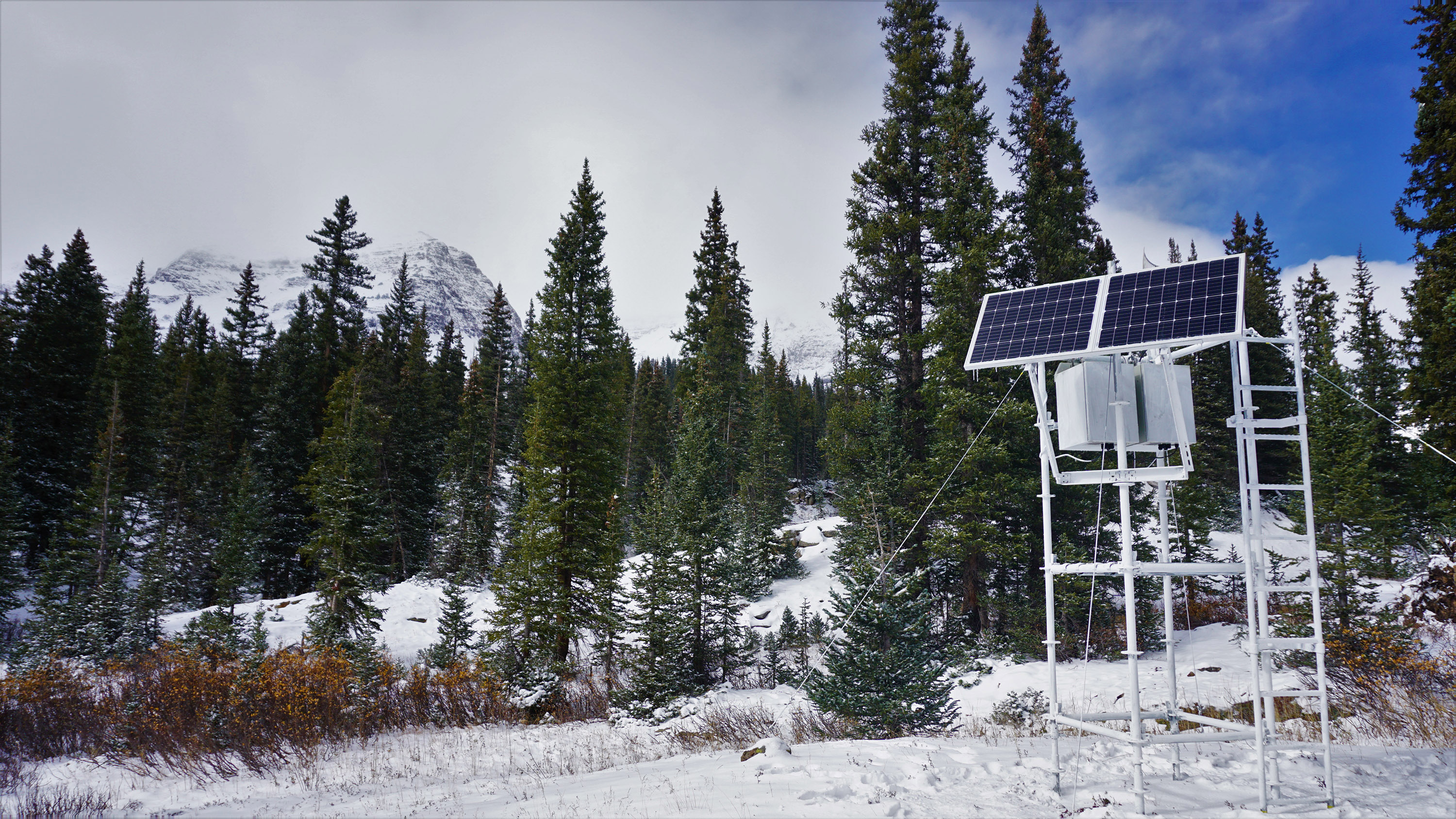 SAIL-NET’s aerosol-cloud interaction instrument arrays must be self-powered and robust enough to withstand winter conditions in the Rocky Mountains. Photo is courtesy of Anna Hodshire.