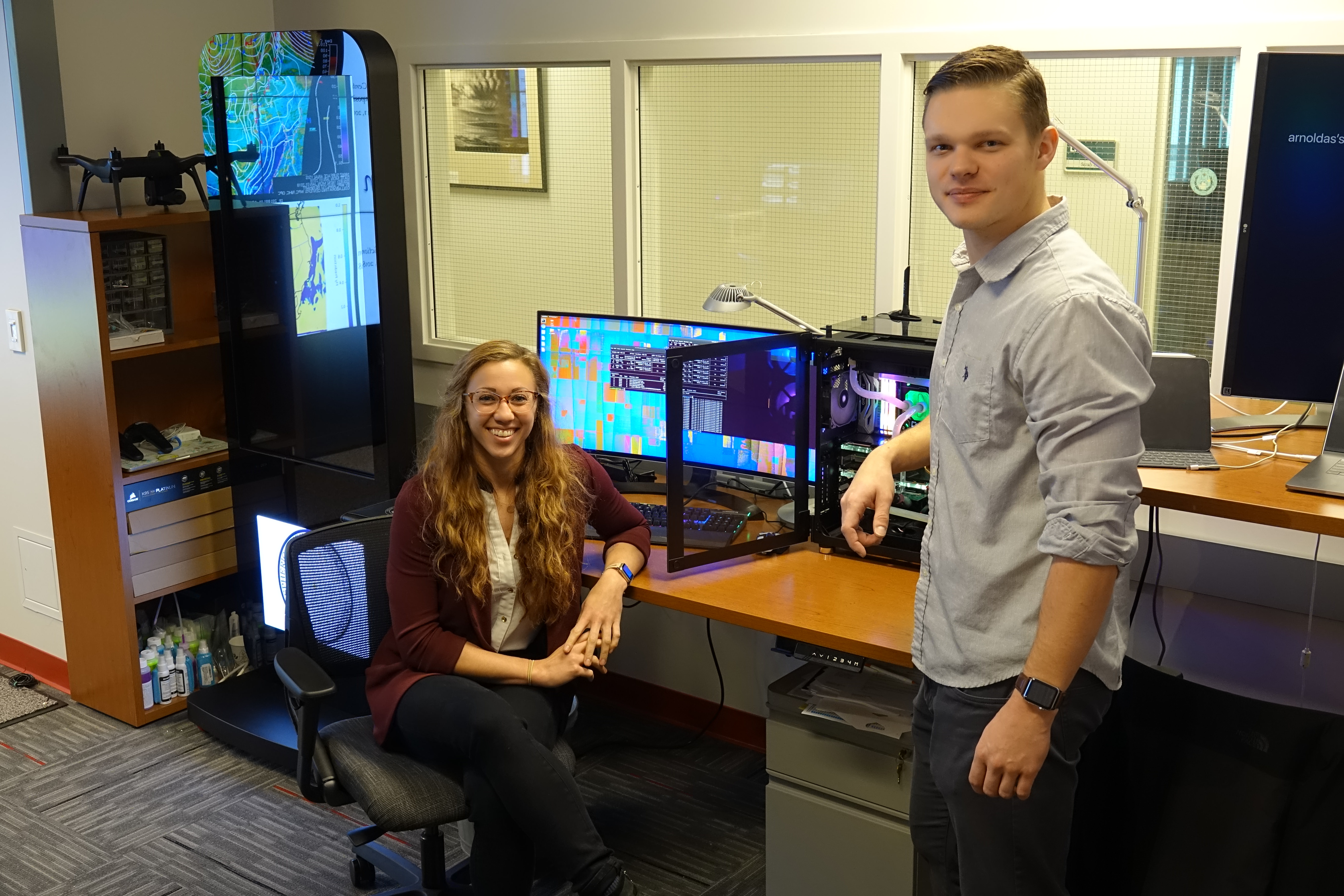 Sulia, left, poses in the xCITE lab she directs at the University at Albany – State University of New York. With her is the lab’s lead software engineer, Arnoldas Kurbanovas.