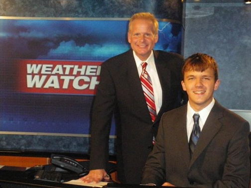 As an aspiring television meteorologist at the time, Dzambo spent the summer of 2010 working for WTAE-TV in Pittsburgh. Pictured here to his right is WTAE-TV meteorologist Stephen Cropper. 