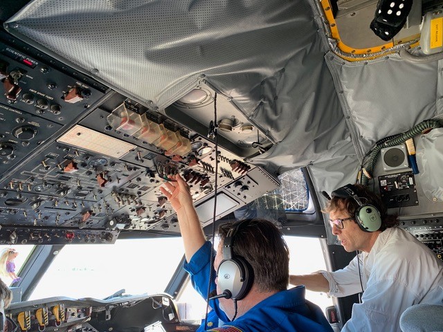 In January 2020, cloud-aerosol researcher Graham Feingold, right, was aboard NOAA’s WP-3D Orion research aircraft over the tropical North Atlantic near Barbados during the Atlantic Tradewind Ocean-Atmosphere Mesoscale Interaction Campaign (ATOMIC). 