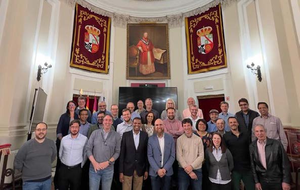 Attendees of the April 2023 GEWEX Integrated Product Workshop gather in the main hall of the Cardenal Lorenzana Palace in Toledo, Spain.