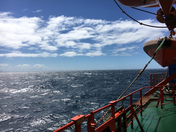 Turbulent ocean dynamics are among Van Leeuwen’s many research interests. This is a view of the Southern Ocean. 