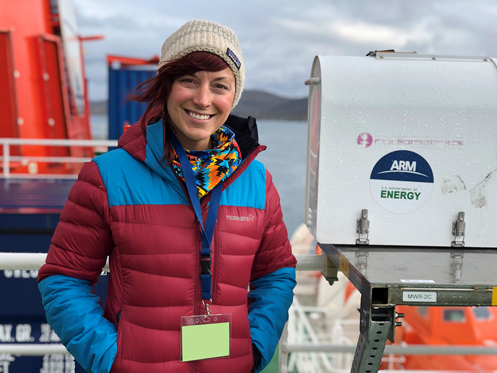 Jessie Creamean, a research scientist at Colorado State University, collected samples of air, seawater, sea ice, and snow in the central Arctic during the 2019–2020 Multidisciplinary Drifting Observatory for the Study of Arctic Climate (MOSAiC) expedition. Creamean leads a new MOSAiC paper that reports never-before-seen observations of ice-nucleating particles in the central Arctic.