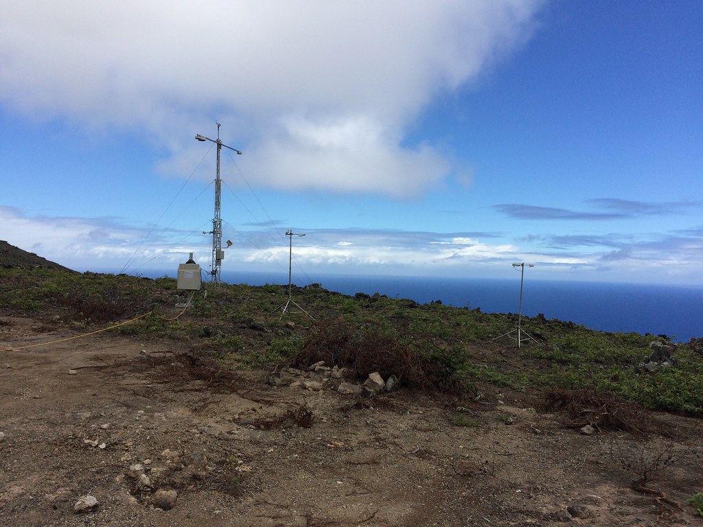 An ARM Surface Meteorology Systems (MET) array in place on Ascension Island during the 2016―2017 Layered Atlantic Smoke Interactions with Clouds (LASIC) field campaign. Feng is currently working on an ASR-funded modeling project that draws heavily on LASIC data. 