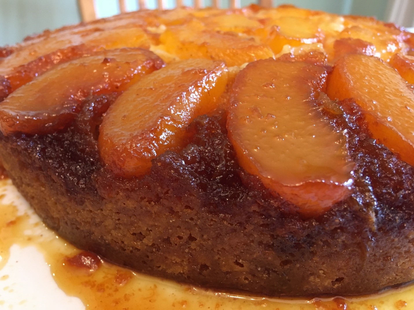 A peach caramel upside-down cake. Yes, Mechem is a baker. 