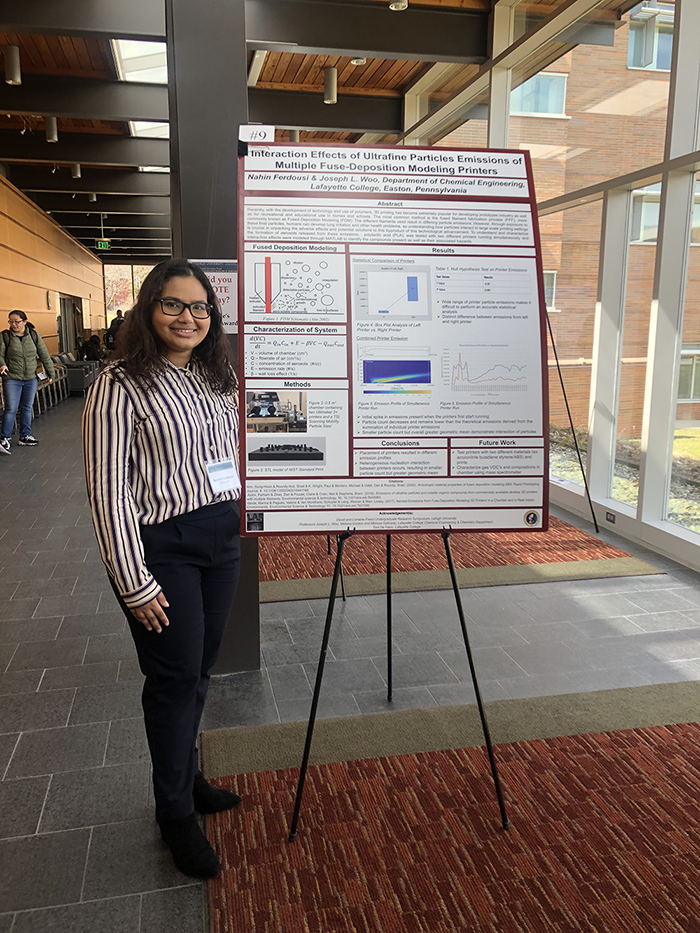Ferdousi-Rokib at a 2019 research competition at Lehigh University about particle emissions from 3D printers. Photo courtesy of Ferdousi-Rokib.