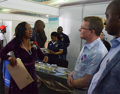 In 2016, during the first phase of a NASA field campaign called ObseRvations of Aerosols above Clouds and their IntEractionS (ORACLES), deputy principal investigator Rob Wood, center right, joined other ORACLES scientists and researchers from the Namibia University of Science and Technology in public outreach in Namibia. Included was this moment at the Ongwediva Annual Trade Fair.