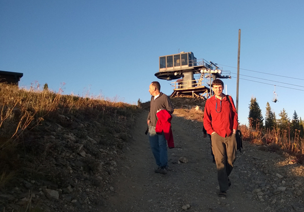 Paul DeMott, left, and Markus Petters, right, depart after a hard day’s work at Storm Peak Laboratory during the Fifth International Workshop on Ice Nucleation, phase 3 (FIN-03) campaign in 2015. 