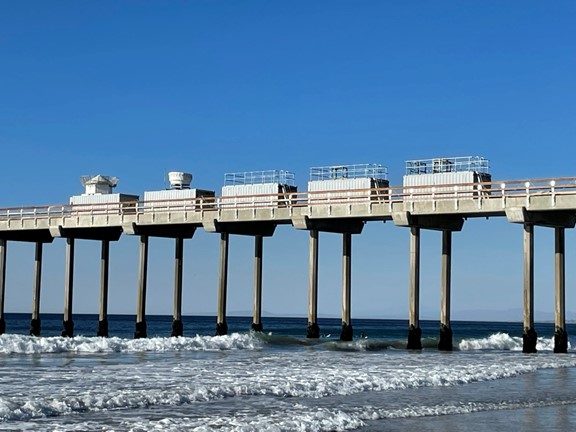 Containerized ARM instruments are already in place midway along the Scripps Memorial Pier.