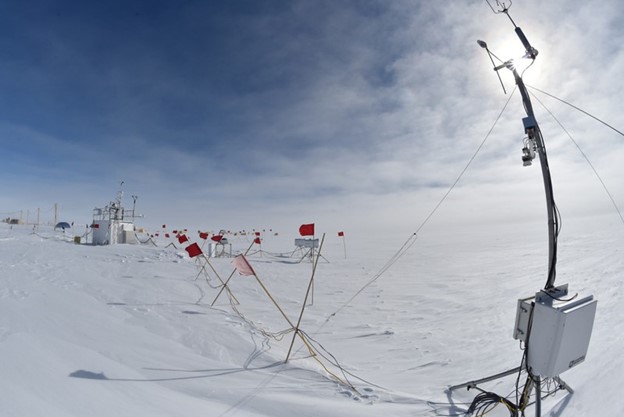 ARM instruments collect data on the West Antarctic Ice Sheet during the ARM West Antarctic Radiation Experiment (AWARE) in November 2015. Scientists used AWARE data as a test case in the development of the Earth Model Column Collaboratory (EMC2), an open-source research platform. EMC2 enabled validation of model simulations with the AWARE data. Photo is by Colin Jenkinson, Australian Bureau of Meteorology contractor.