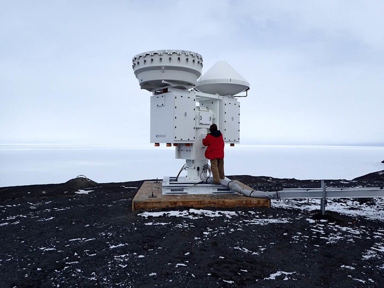 In the 1990s, Miller helped develop a prototype of the vertically pointing cloud radars that are now a familiar item in the ARM toolbox. The one above was part of the 2015–2017 ARM West Antarctic Radiation Experiment. 