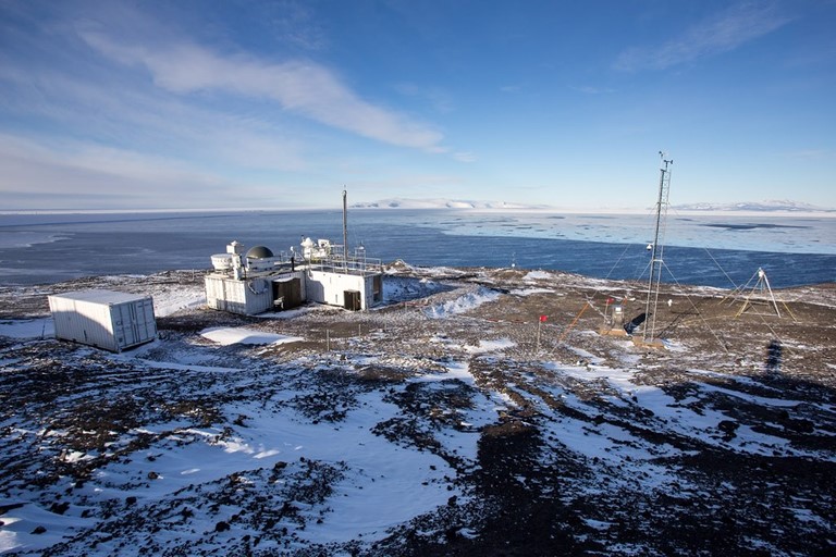 The AMF2 mobile observatory, shown above, measured coastal influences at McMurdo Station in Antarctica during the 2015―2017 ARM West Antarctic Radiation Experiment. Russell was a co-investigator. 