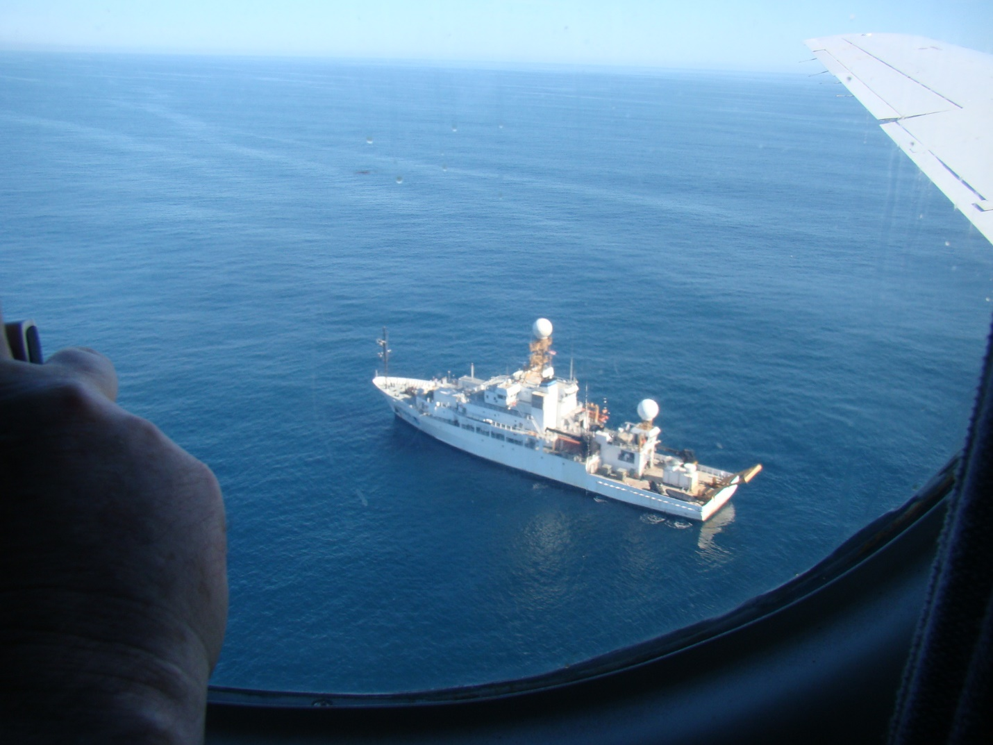 In January 2015, Springston took this picture of the National Oceanic and Atmospheric Administration’s research ship Ronald H. Brown at work off the coast of California during the ARM Cloud Aerosol Precipitation Experiment field campaign. Photo is courtesy of Springston.