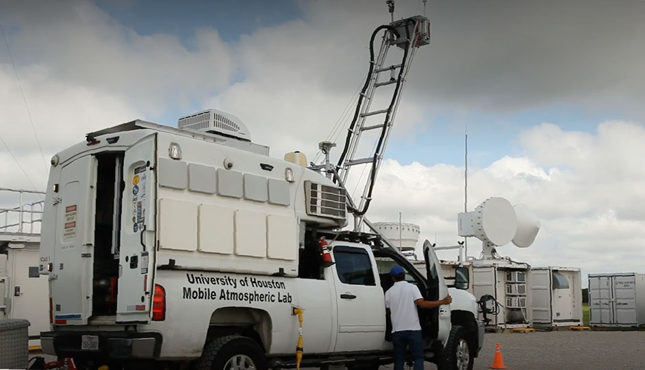 The University of Houston Mobile Atmospheric Lab, shown here at ARM’s main instrument site in La Porte, was among many research vehicles deployed during TRACER to chase storms, aerosol plumes, and evolving clouds. Photo is courtesy of the University of Houston.