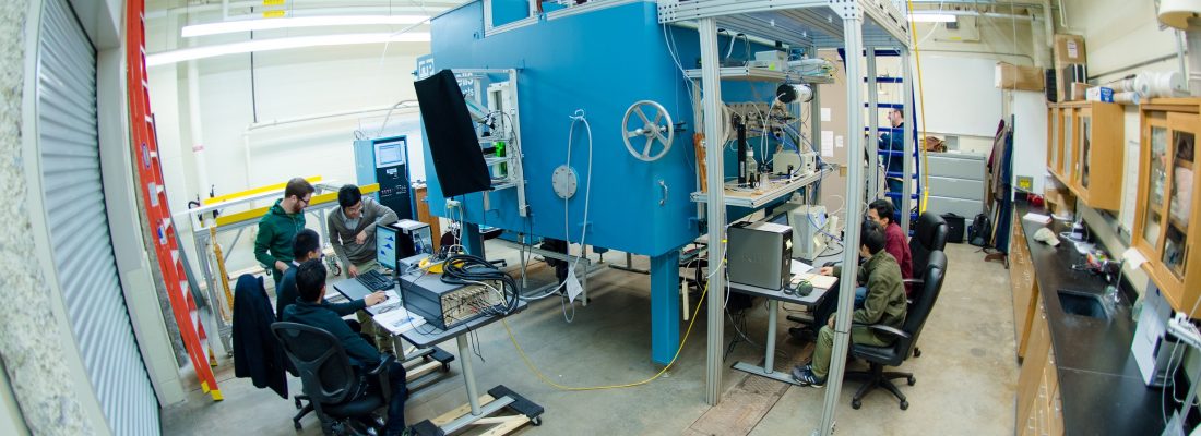 The Pi Cloud Chamber at Michigan Technological University mimics the dynamics of atmospheric processes within a controlled internal environment that has a volume of 3.14 cubic meters. 
