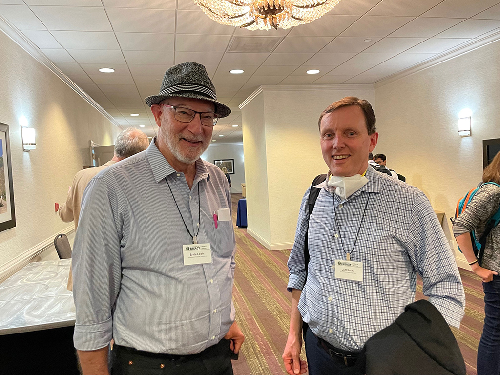 At his first in-person ARM/ASR joint meeting, Jeff Stehr (right), a U.S. Department of Energy (DOE) program manager for ASR, meets with Ernie Lewis of Brookhaven National Laboratory in New York.